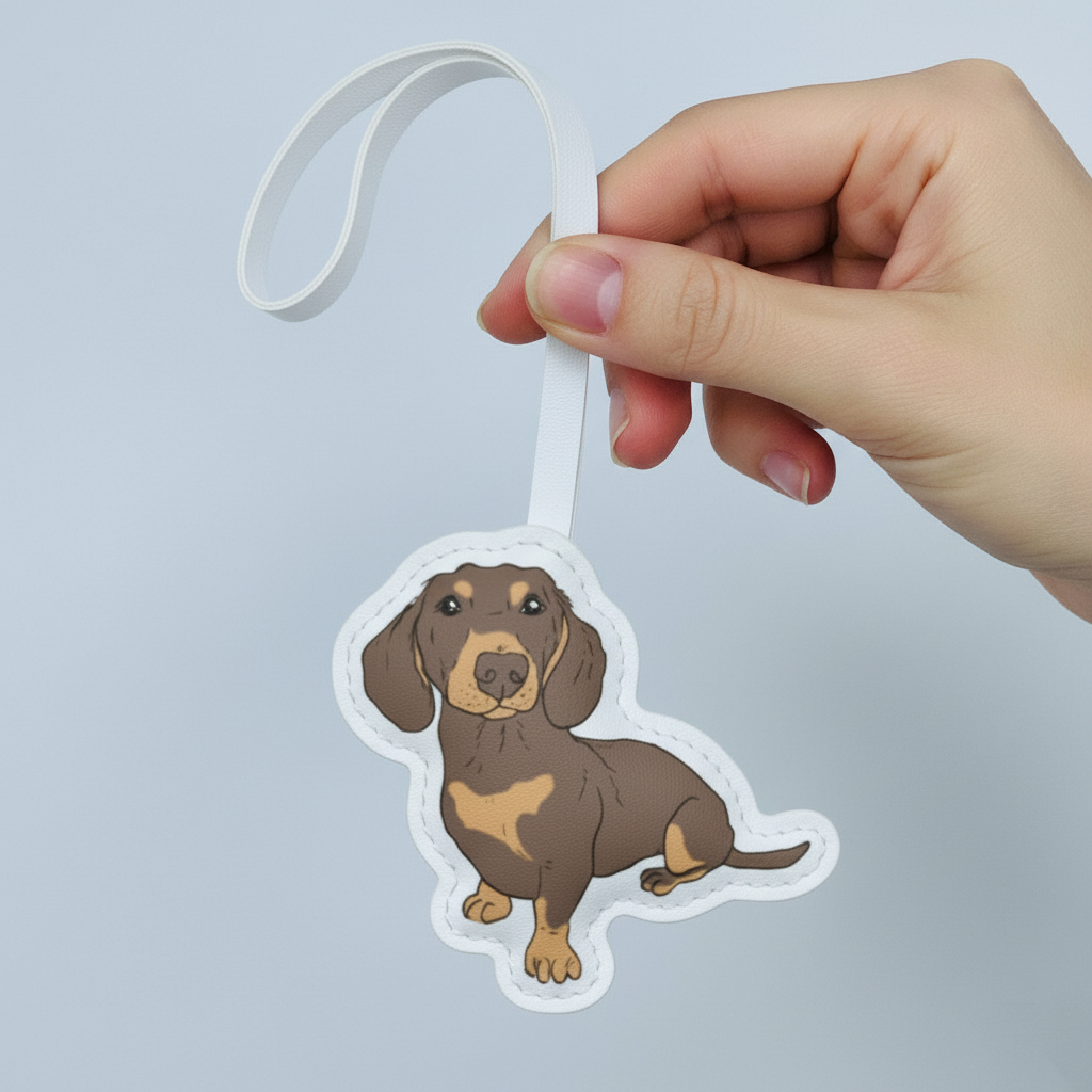 Brown Dachshund Bag Charm – Handmade Leather Dog Keychain for Women & Teens – Handmade Animal Purse Keychain Accessory for Tote & Handbag