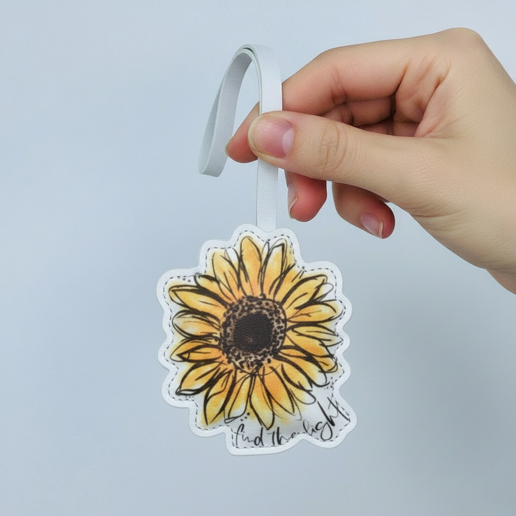 Handmade Sunflower Leather Bag Charm – Cute Flower Keychain for Women & Girls – Handmade Animal Purse Keychain Accessory for Tote & Handbag