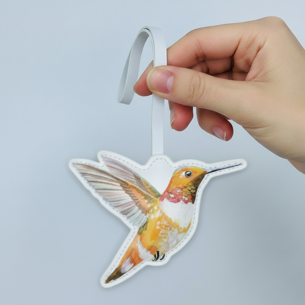Colorful Hummingbird Bag Charm – Leather Keychain Gift for Women & Bird Fans – Handmade Animal Purse Keychain Accessory for Tote & Handbag