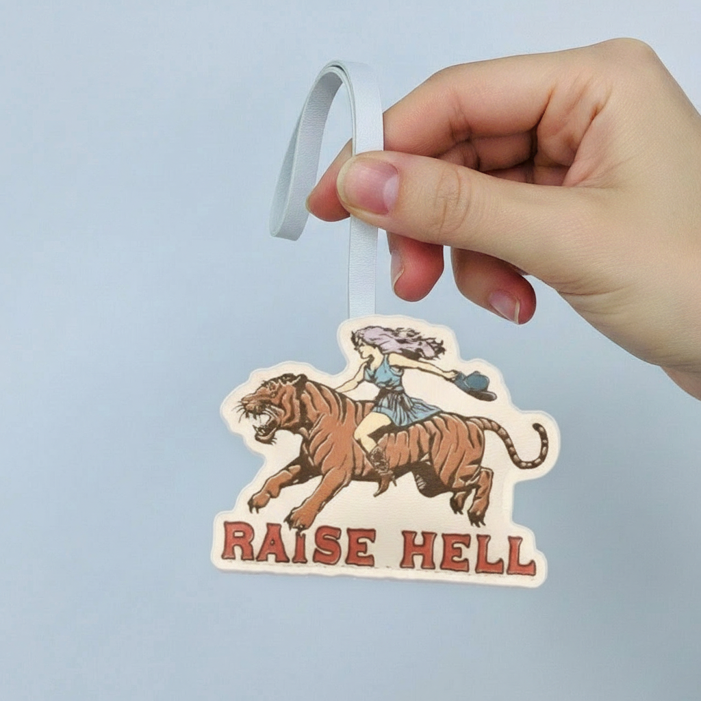 Raise Hell Leather Bag Charm – Bold Tiger Rider Keychain Gift for Punk & Rock Fans – Handmade Animal Purse Keychain Accessory for Tote & Handbag