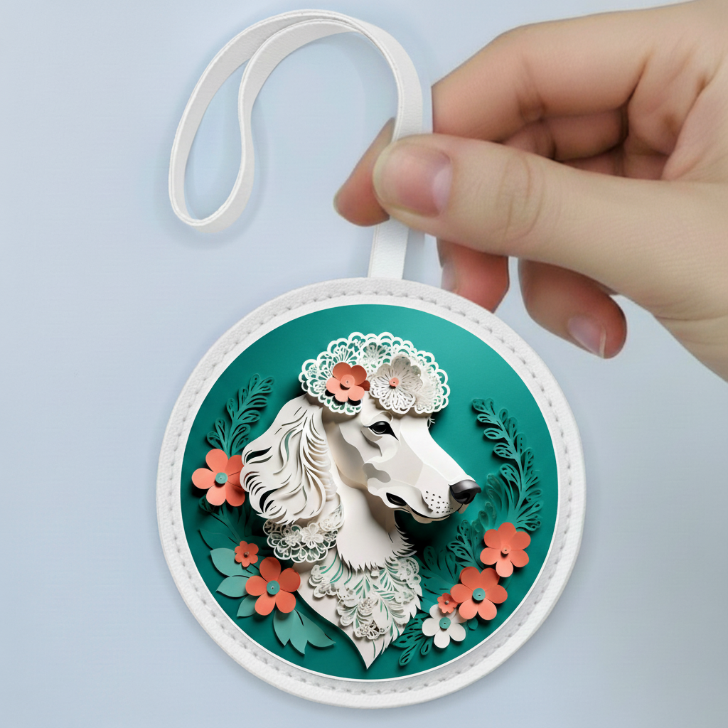 Classy Poodle Bag Charm – Handmade Leather Keychain for Pet Owners