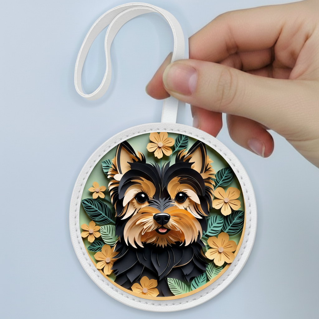Floral Yorkie (Yorkshire Terrier) Bag Charm – Cute Handmade Leather Dog Keychain Gift Idea