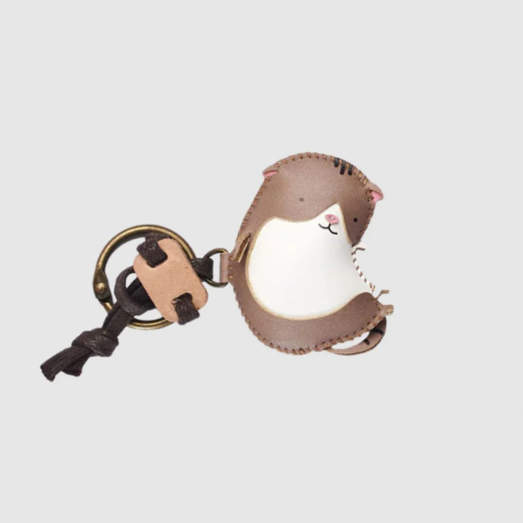 Lazy Cat Leather Bag Charm – Handmade Animal Purse Keychain Accessory for Tote & Handbags