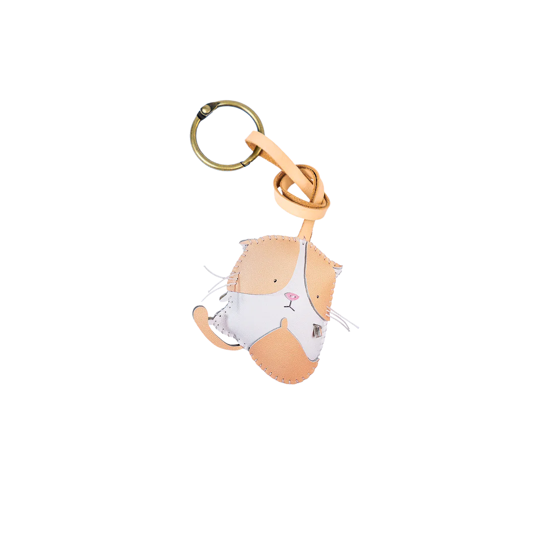 Orange Cat Leather Bag Charm – Handmade Animal Purse Keychain Accessory for Tote & Handbags