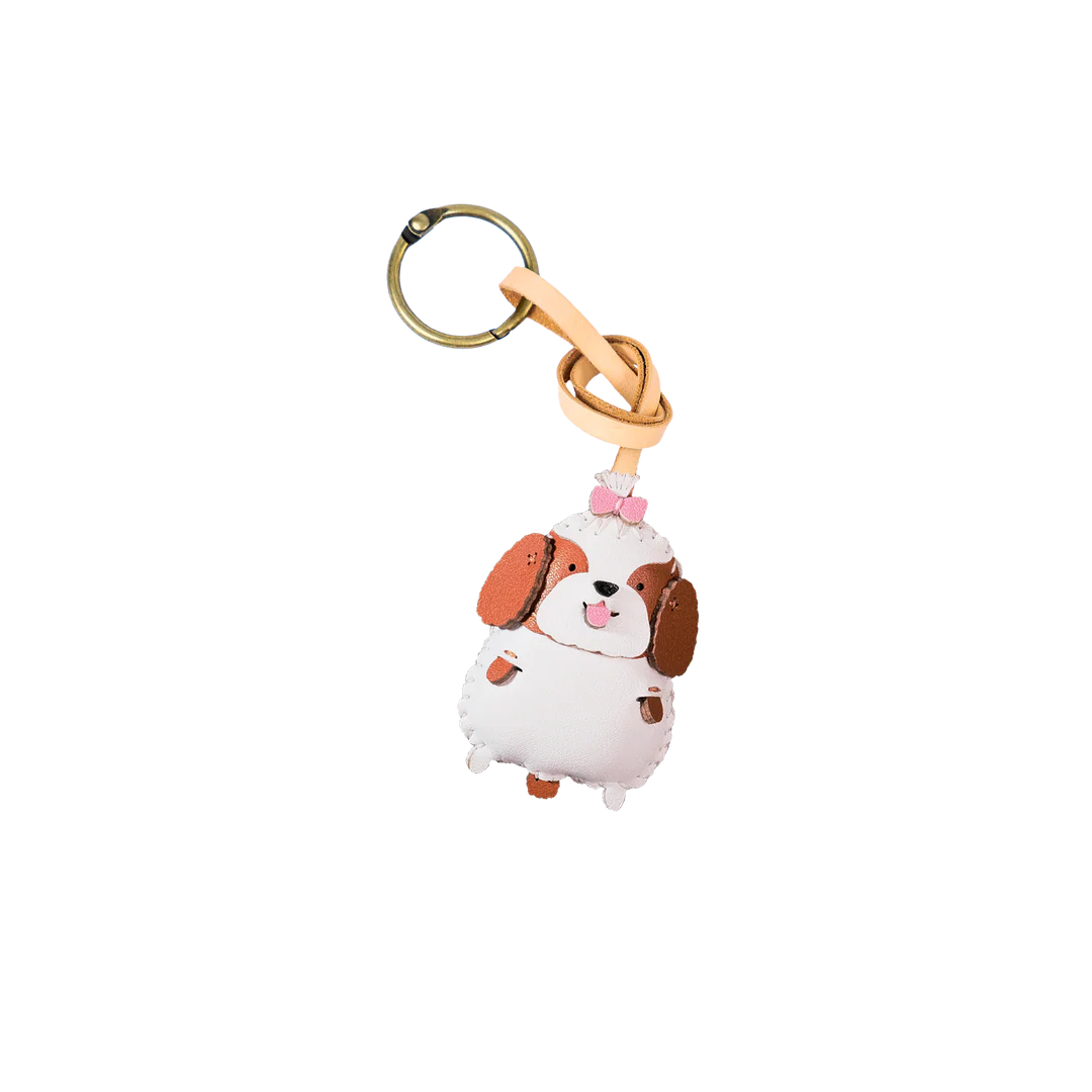 Shih Tzu Leather Bag Charm – Handmade Animal Purse Keychain Accessory for Tote & Handbags