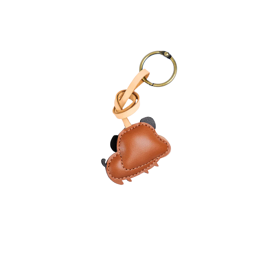 Bull Dog Leather Bag Charm – Handmade Animal Purse Keychain Accessory for Tote & Handbags