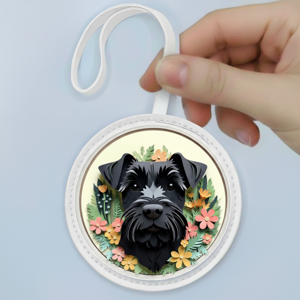 Black Schnauzer Leather Bag Charm – Stylish Dog Lover Purse Accessory & Gift