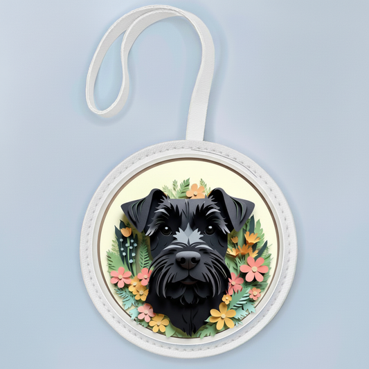 Black Schnauzer Leather Bag Charm – Stylish Dog Lover Purse Accessory & Gift