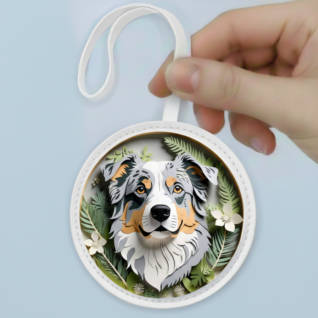 Blue Merle Australian Shepherd Leather Bag Charm – Dog Lover Handbag Accessory & Gift