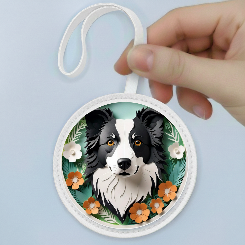 Border Collie Leather Bag Charm – Handmade Dog Keychain & Handbag Accessory