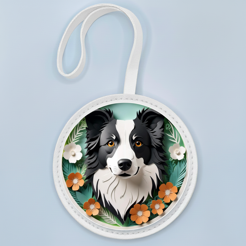 Border Collie Leather Bag Charm – Handmade Dog Keychain & Handbag Accessory