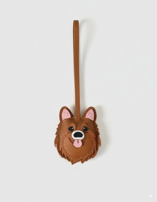 Brown Pomeranian Dog Bag Charm – Handmade Animal Purse Keychain Accessory for Tote & Handbags