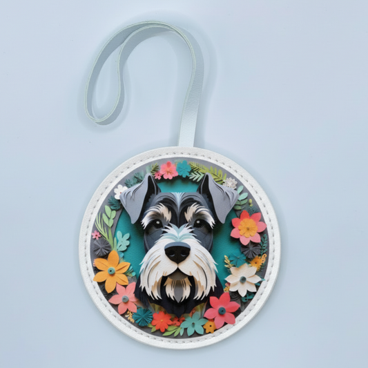 Schnauzer Leather Bag Charm – Handmade Animal Purse Keychain Accessory for Tote & Handbags