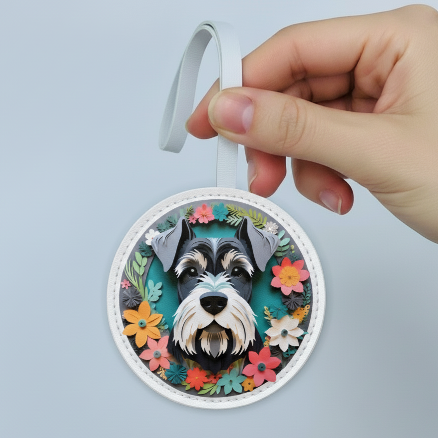 Schnauzer Leather Bag Charm – Handmade Animal Purse Keychain Accessory for Tote & Handbags