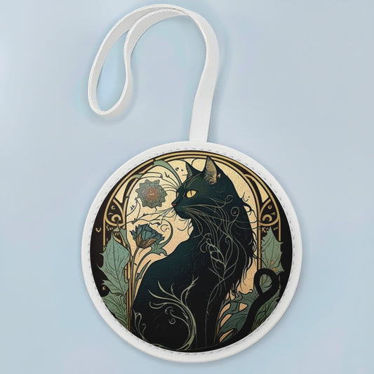 Art Nouveau Black Cat Leather Bag Charm – Gothic Witchy Cat Purse Accessory