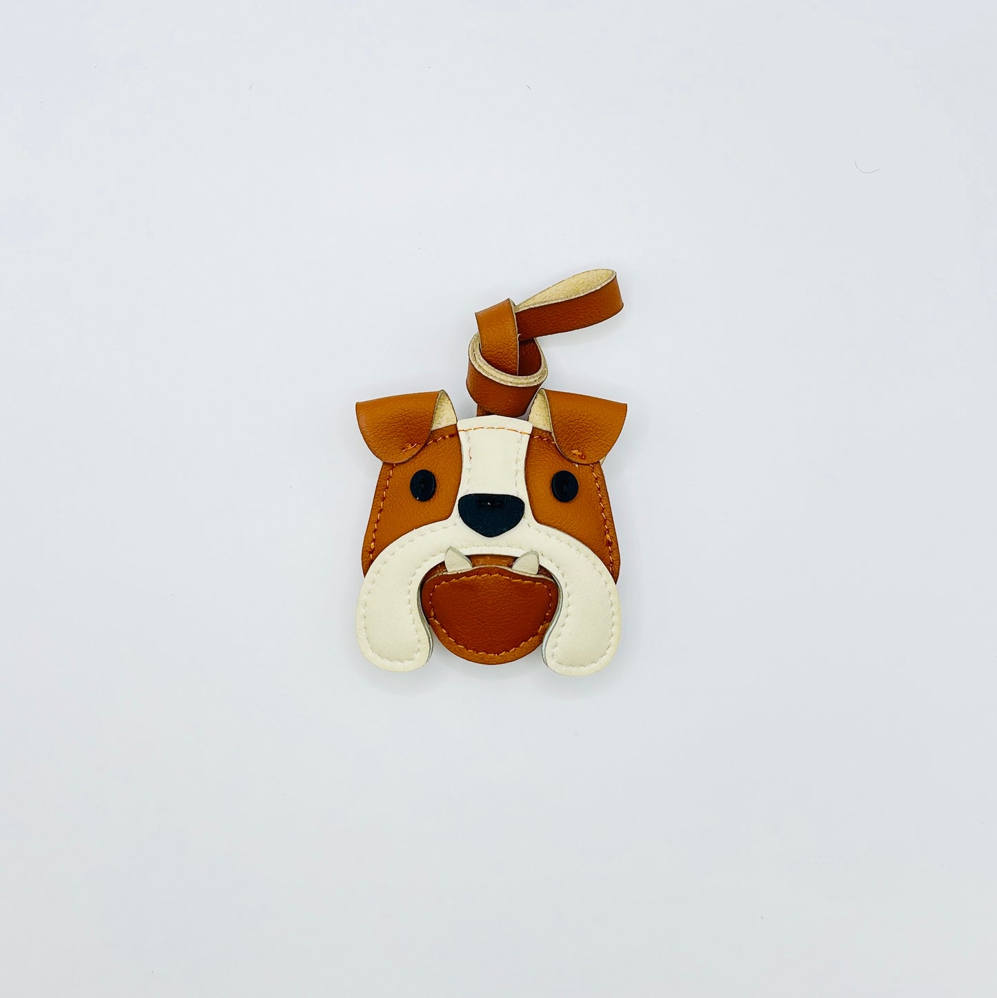 Bulldog Leather Bag Charm – Handmade Animal Purse Keychain Accessory for Tote & Handbags