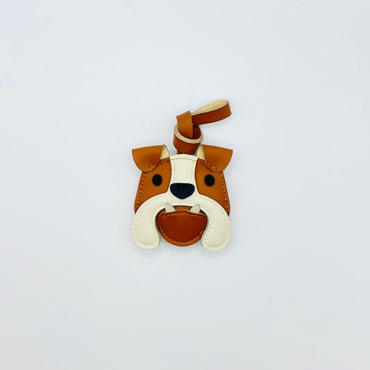 Bulldog Leather Bag Charm – Handmade Animal Purse Keychain Accessory for Tote & Handbags