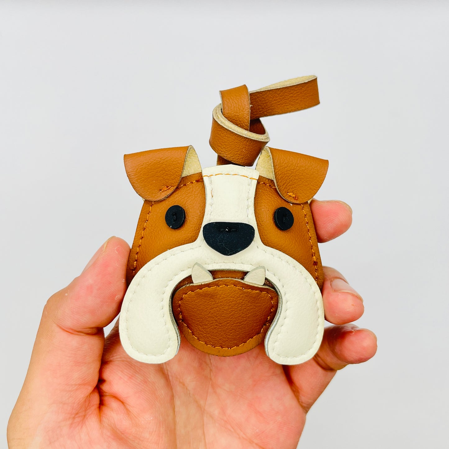 Bulldog Leather Bag Charm – Handmade Animal Purse Keychain Accessory for Tote & Handbags