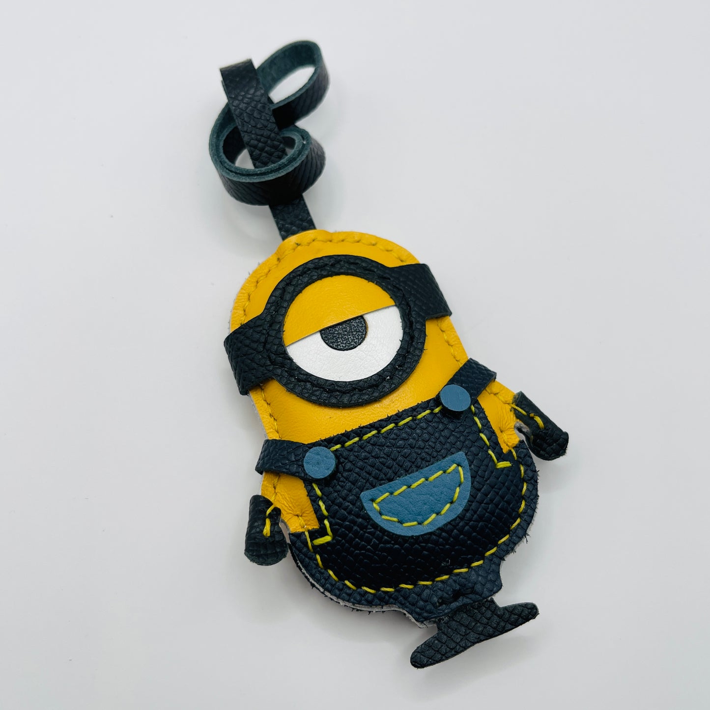 Yellow Cartoon Character Bag Charm – Handmade Leather Keychain Gift – Handmade Animal Purse Keychain Accessory for Tote & Handbag
