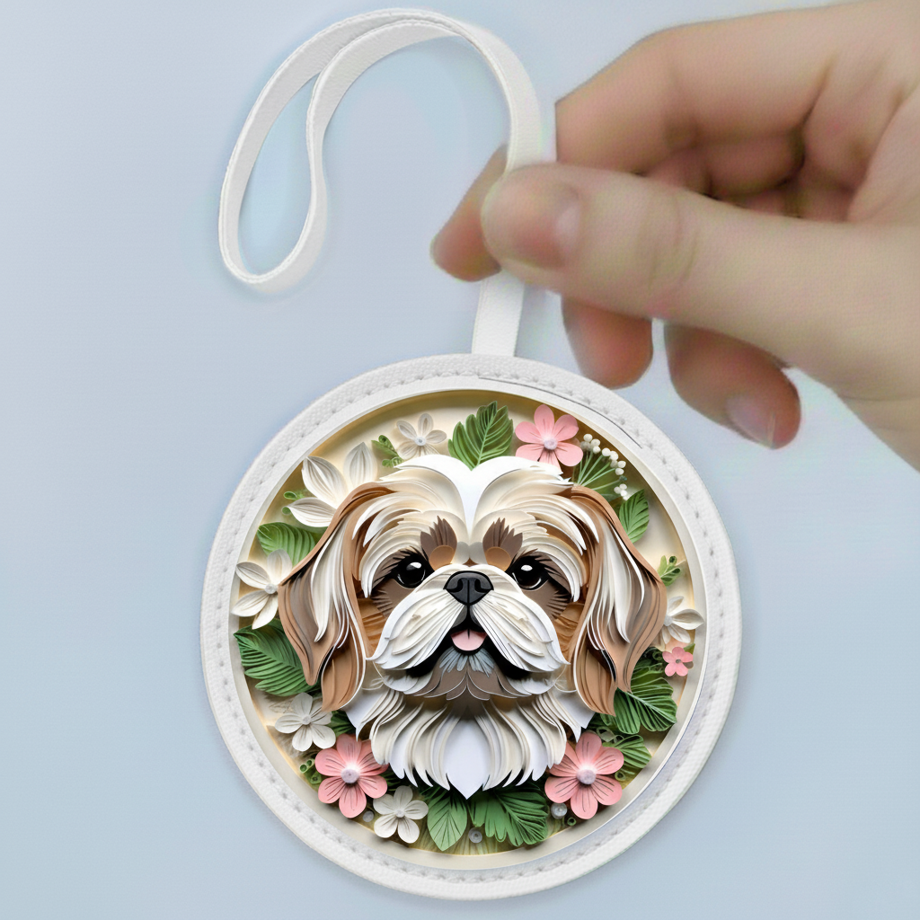 Shih Tzu Leather Bag Charm – Adorable Dog Keychain & Purse Decoration