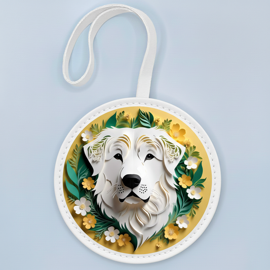 White Pyrenean Dog Bag Charm – Fluffy Great Pyrenees Leather Keychain for Owners
