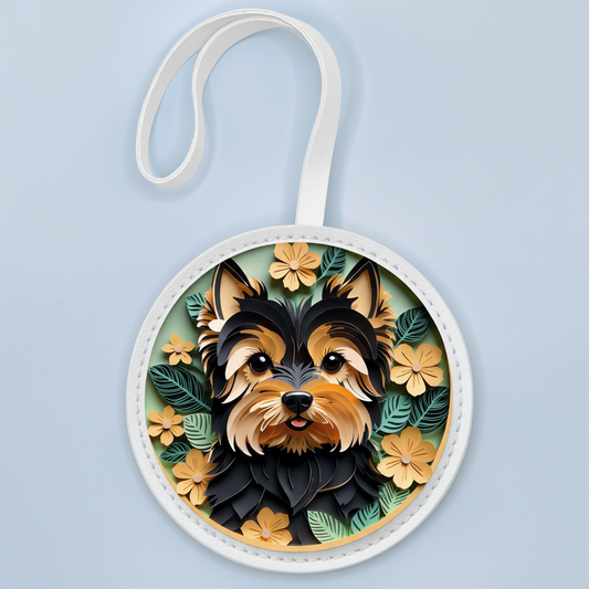 Floral Yorkie (Yorkshire Terrier) Bag Charm – Cute Handmade Leather Dog Keychain Gift Idea