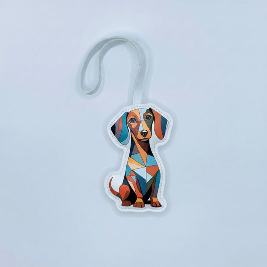 Geometric Dachshund Leather Bag Charm – Colorful Dog Keychain Gift for Pet Lovers – Handmade Animal Purse Keychain Accessory for Tote & Handbag