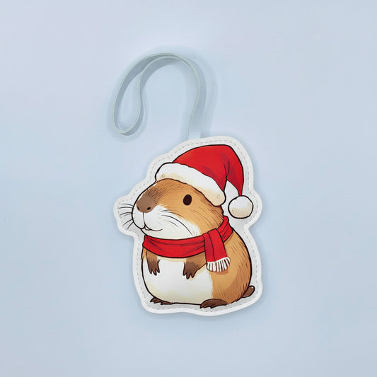 Christmas Guinea Pig Leather Bag Charm – Leather Bag Charm Gift for Small Pet Lovers – Handmade Animal Purse Keychain Accessory for Tote & Handbag