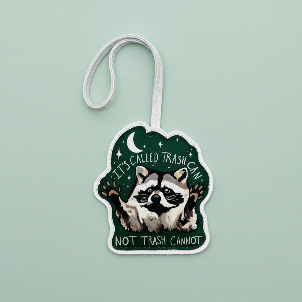 Quirky Raccoon Bag Charm – Handmade Leather Keychain Gift for Animal Lovers – Handmade Animal Purse Keychain Accessory for Tote & Handbag