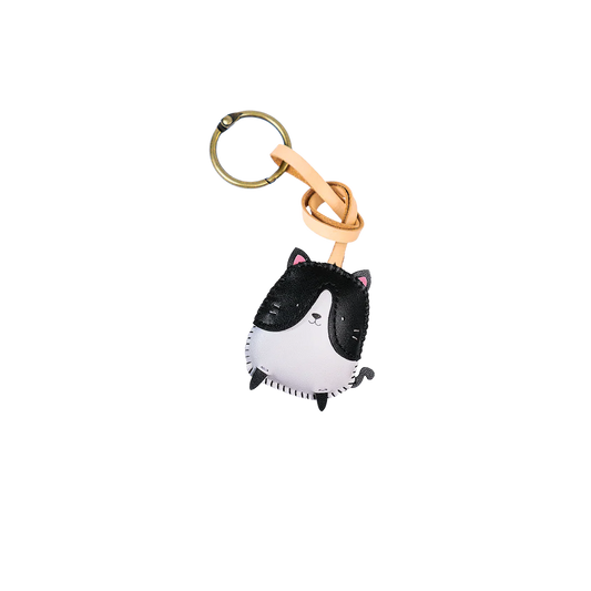 Tuxedo Cat Leather Bag Charm – Handmade Animal Purse Keychain Accessory for Tote & Handbags