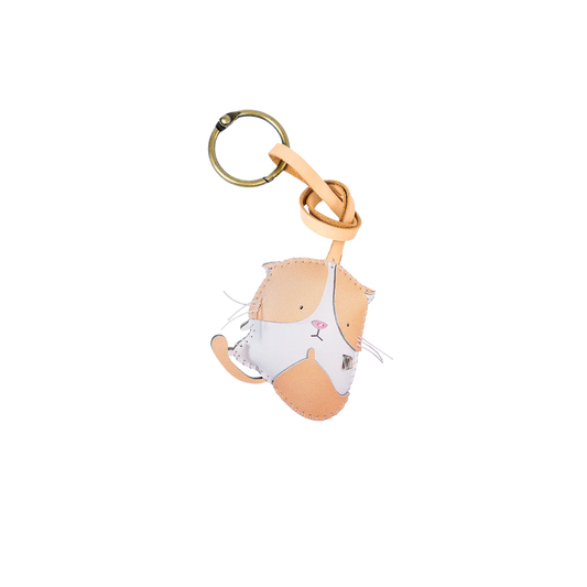Orange Cat Leather Bag Charm – Handmade Animal Purse Keychain Accessory for Tote & Handbags