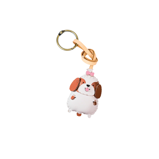 Shih Tzu Leather Bag Charm – Handmade Animal Purse Keychain Accessory for Tote & Handbags
