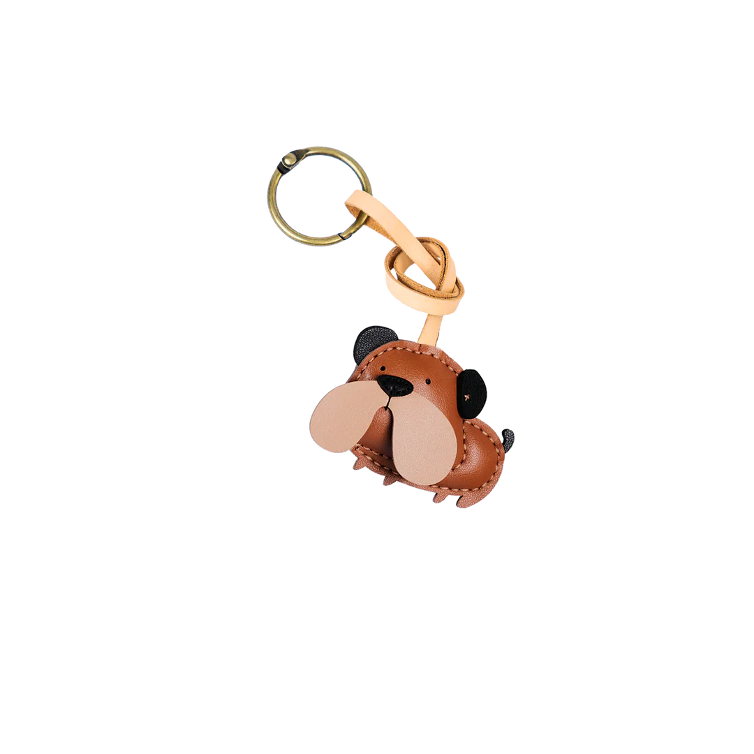 Bull Dog Leather Bag Charm – Handmade Animal Purse Keychain Accessory for Tote & Handbags