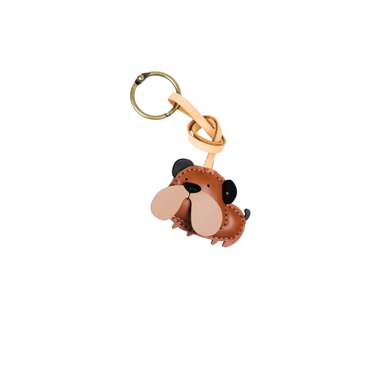 Bull Dog Leather Bag Charm – Handmade Animal Purse Keychain Accessory for Tote & Handbags
