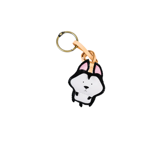 Husky Leather Bag Charm – Handmade Animal Purse Keychain Accessory for Tote & Handbags