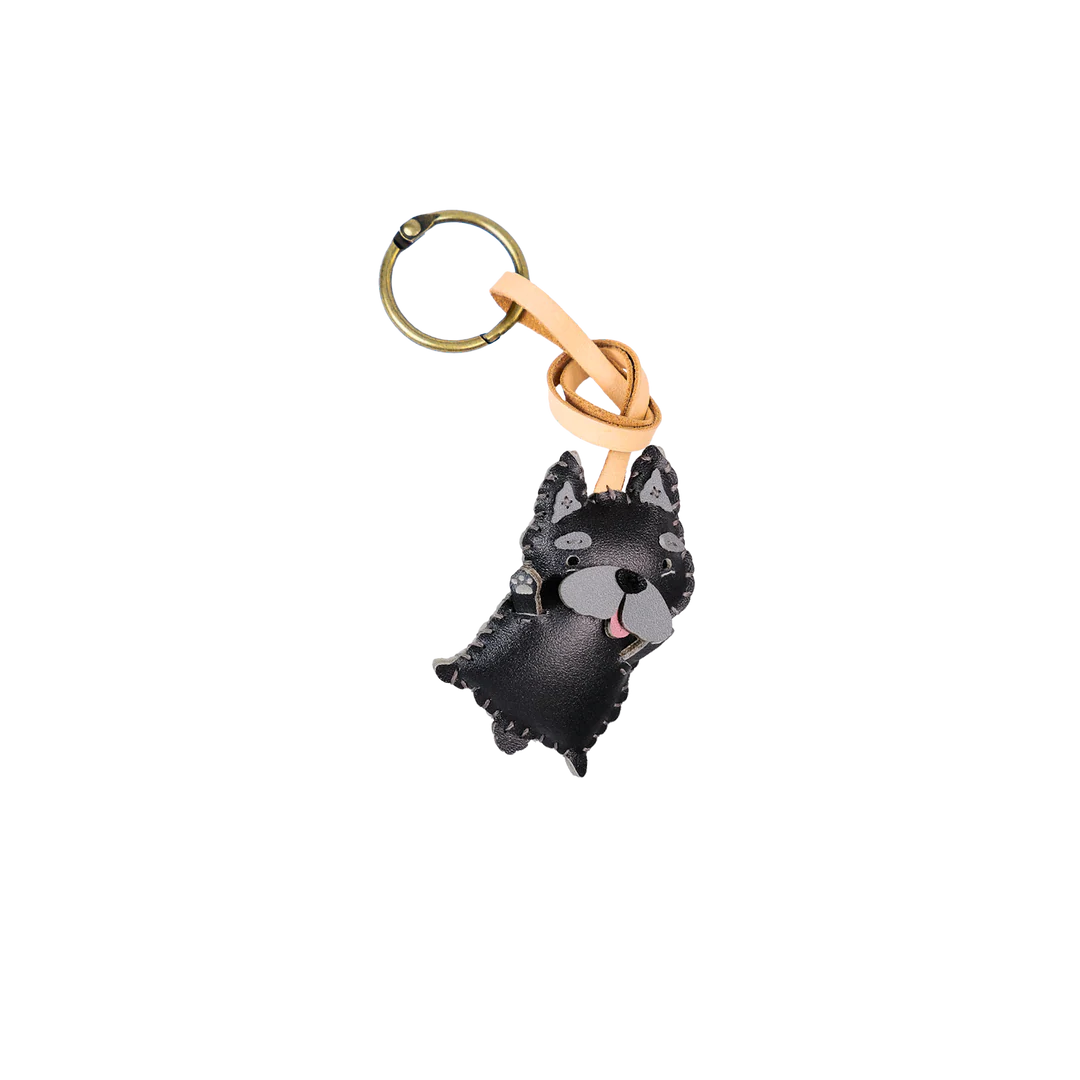 Grey Maltese Leather Bag Charm – Handmade Animal Purse Keychain Accessory for Tote & Handbags