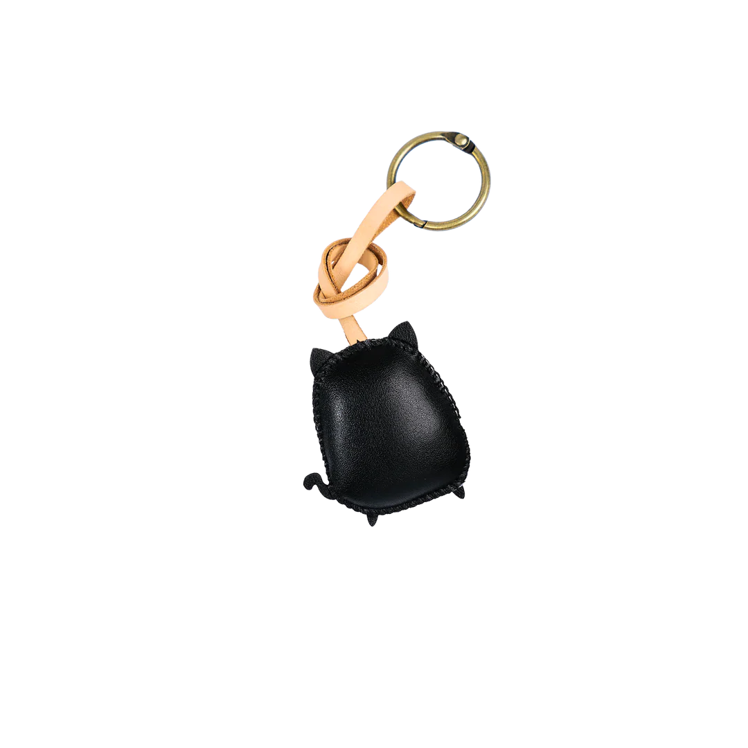 Tuxedo Cat Leather Bag Charm – Handmade Animal Purse Keychain Accessory for Tote & Handbags