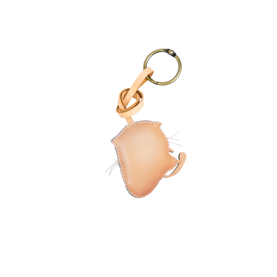 Orange Cat Leather Bag Charm – Handmade Animal Purse Keychain Accessory for Tote & Handbags