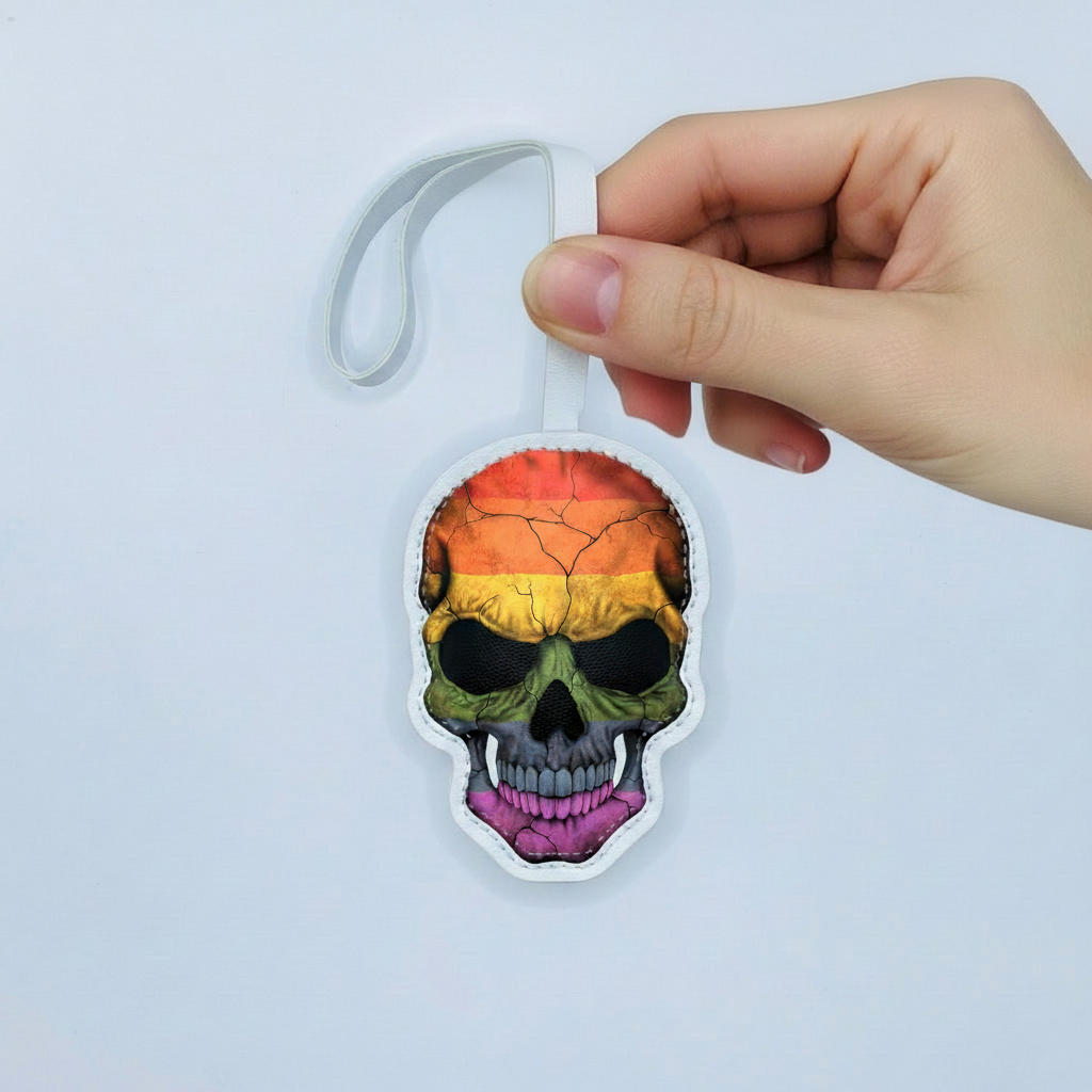 Rainbow Skull Bag Charm – Handmade Leather Keychain for Halloween & Gothic Style – Handmade Animal Purse Keychain Accessory for Tote & Handbag