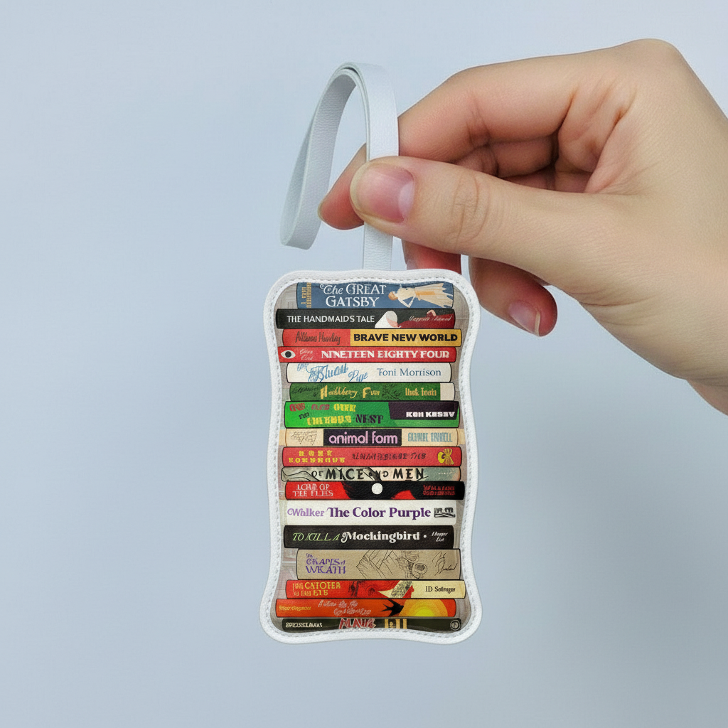 Book Stack Leather Bag Charm – Handmade Keychain Gift for Book Lovers & Readers – Handmade Animal Purse Keychain Accessory for Tote & Handbag