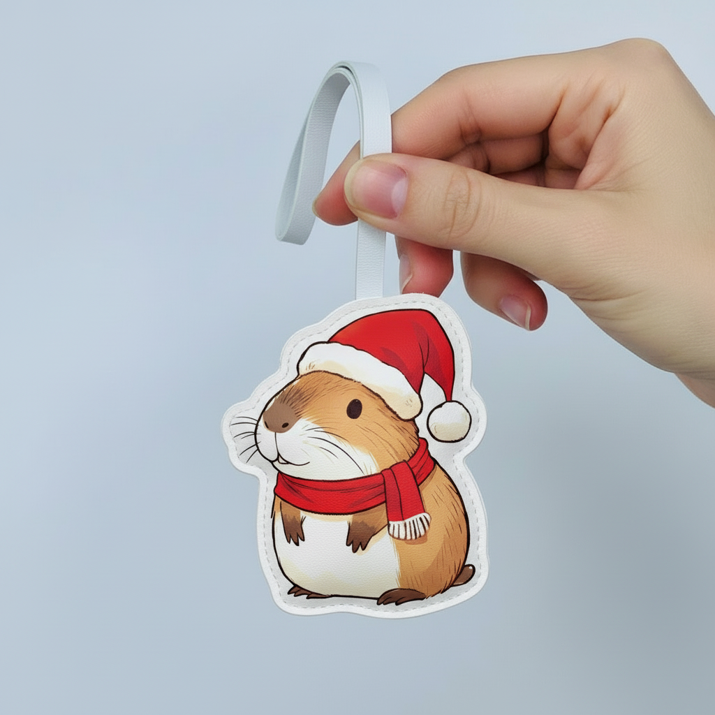 Christmas Guinea Pig Leather Bag Charm – Leather Bag Charm Gift for Small Pet Lovers – Handmade Animal Purse Keychain Accessory for Tote & Handbag