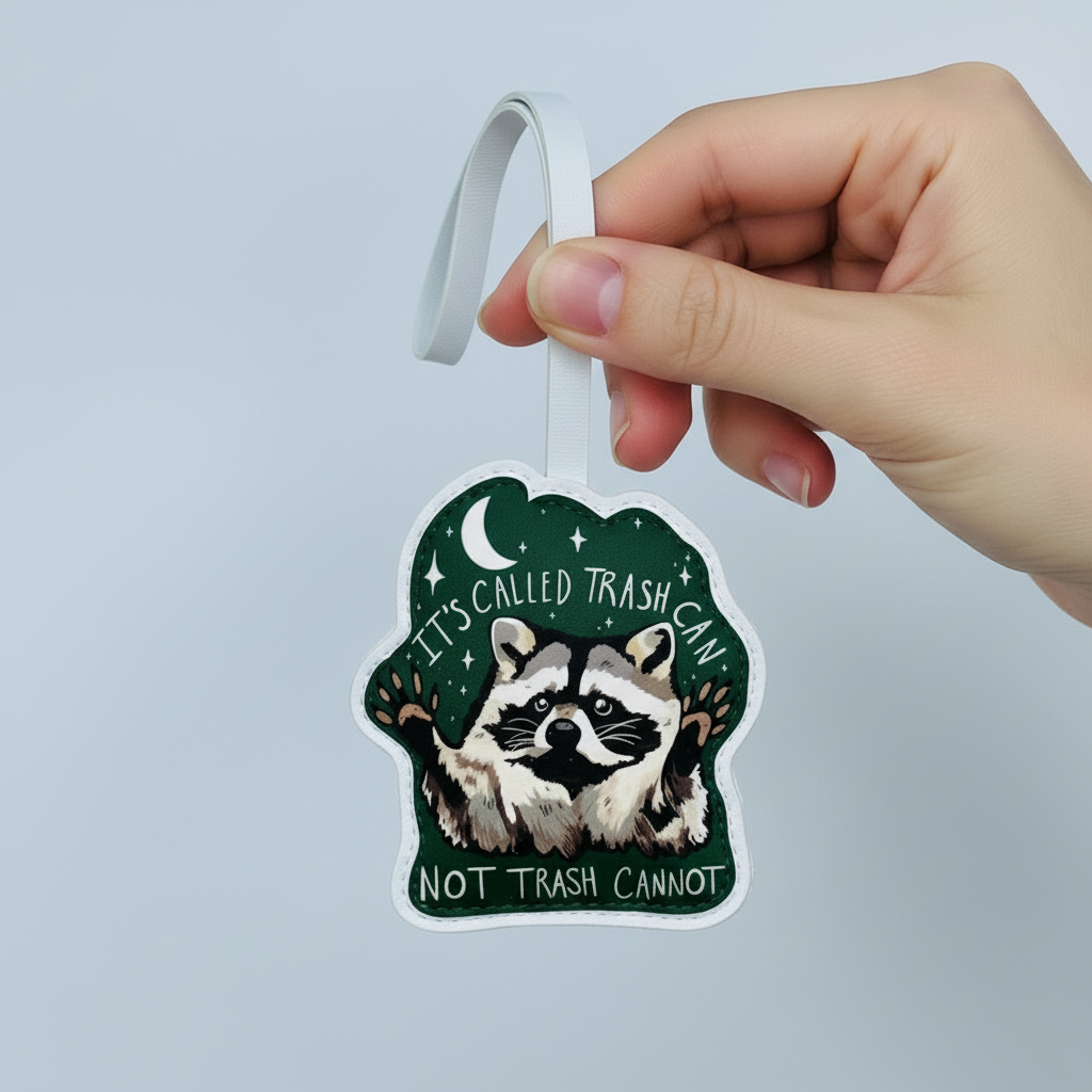 Quirky Raccoon Bag Charm – Handmade Leather Keychain Gift for Animal Lovers – Handmade Animal Purse Keychain Accessory for Tote & Handbag