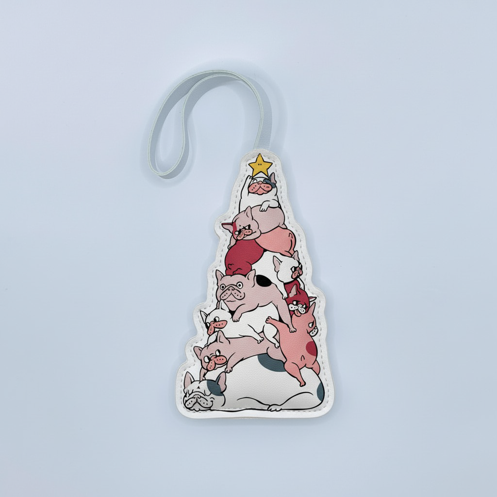 Christmas Dog Leather Bag Charm – Cute Puppy Tree Keychain Gift for Dog Lovers – Handmade Animal Purse Keychain Accessory for Tote & Handbag